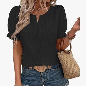 EVALESS Black Puff Sleeve Blouse